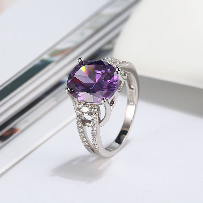 Engagement Statement Ring Sterling Silver Purple Cz Women Ginger Lyne - 6