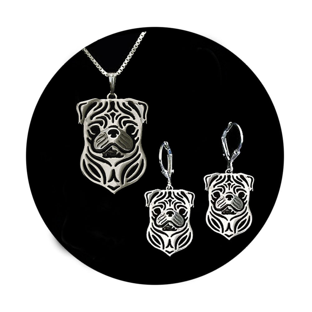 Pug Dog Dangle Earrings Sterling Silver Womens Ginger Lyne Collection - Earrings