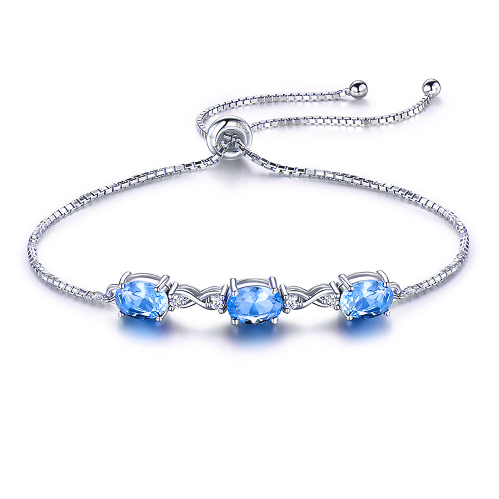 Adjustable Chain Bracelet Silver Created Blue Topaz Girls Ginger Lyne - Medium Blue