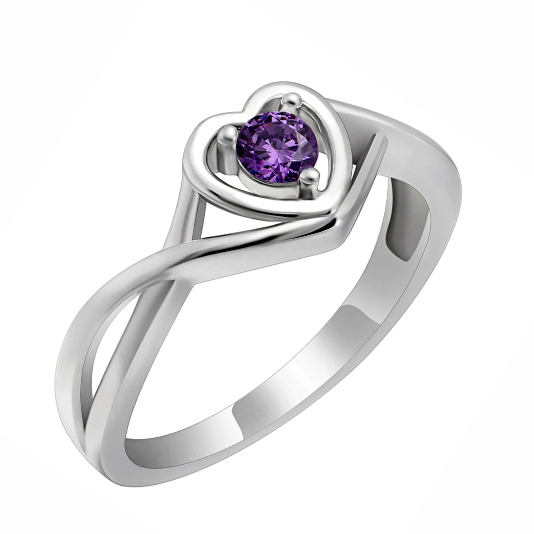 Christine Promise Ring Heart Engagement Women Silver Cz Ginger Lyne - February-Purple,11
