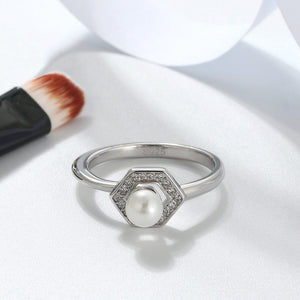Halo Pearl Engagement Ring Sterling Silver Clear Cz Womens Ginger Lyne - 6