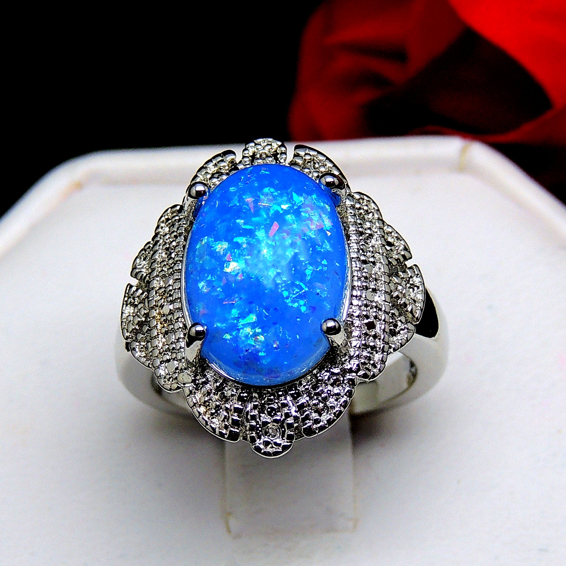 Gianna Statement Ring Oval Shape Blue Fire Opal Womens Ginger Lyne Collection - 10