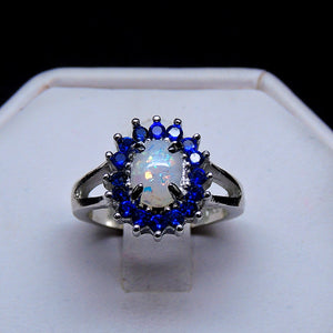 Reese Statement Engagement Ring Fire Opal Blue Cu Womens Ginger Lyne - 10