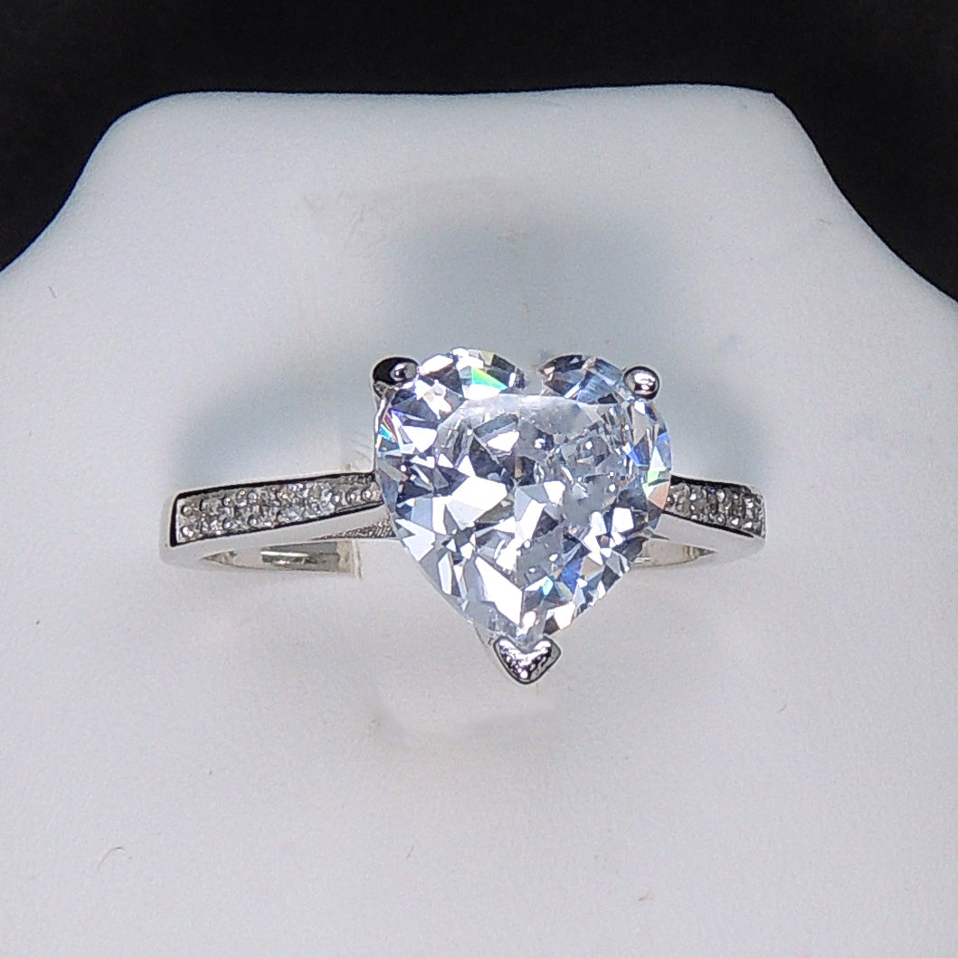 Lacie Heart Engagement Ring Sterling Silver Clear Cz Women Ginger Lyne - 10