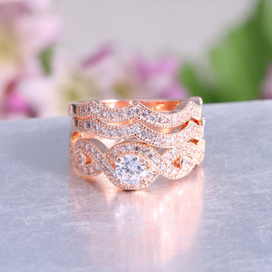 Rose Bridal Set Gold Plate 3pc Engagement Ring Band Womens Ginger Lyne Size 11 - Gold,11