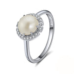 Load image into Gallery viewer, Round Pearl Statement Ring Sterling Silver Zirconia Womens Ginger Lyne - Pearl,7
