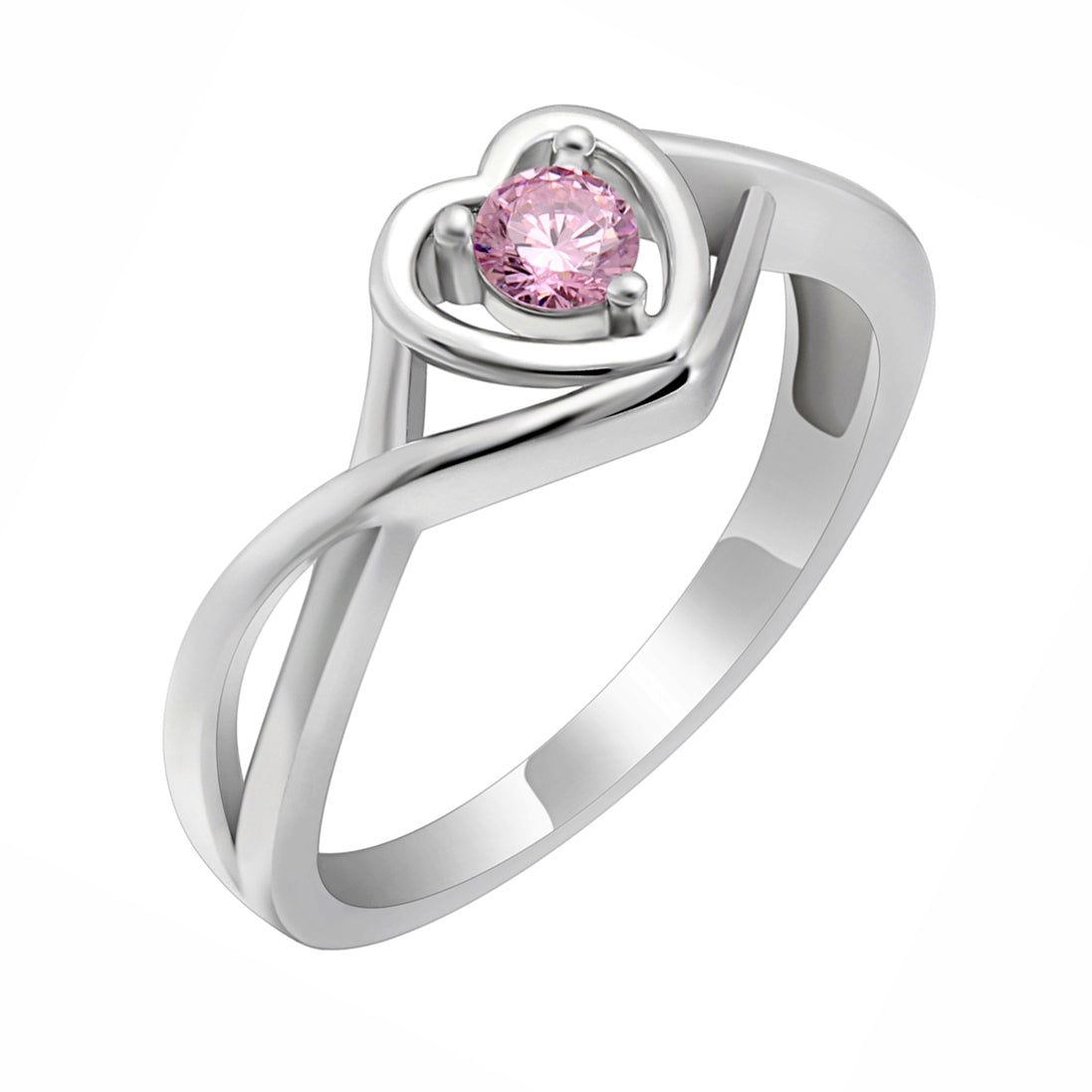 Christine Promise Ring Heart Engagement Women Silver Cz Ginger Lyne - October Pink,6