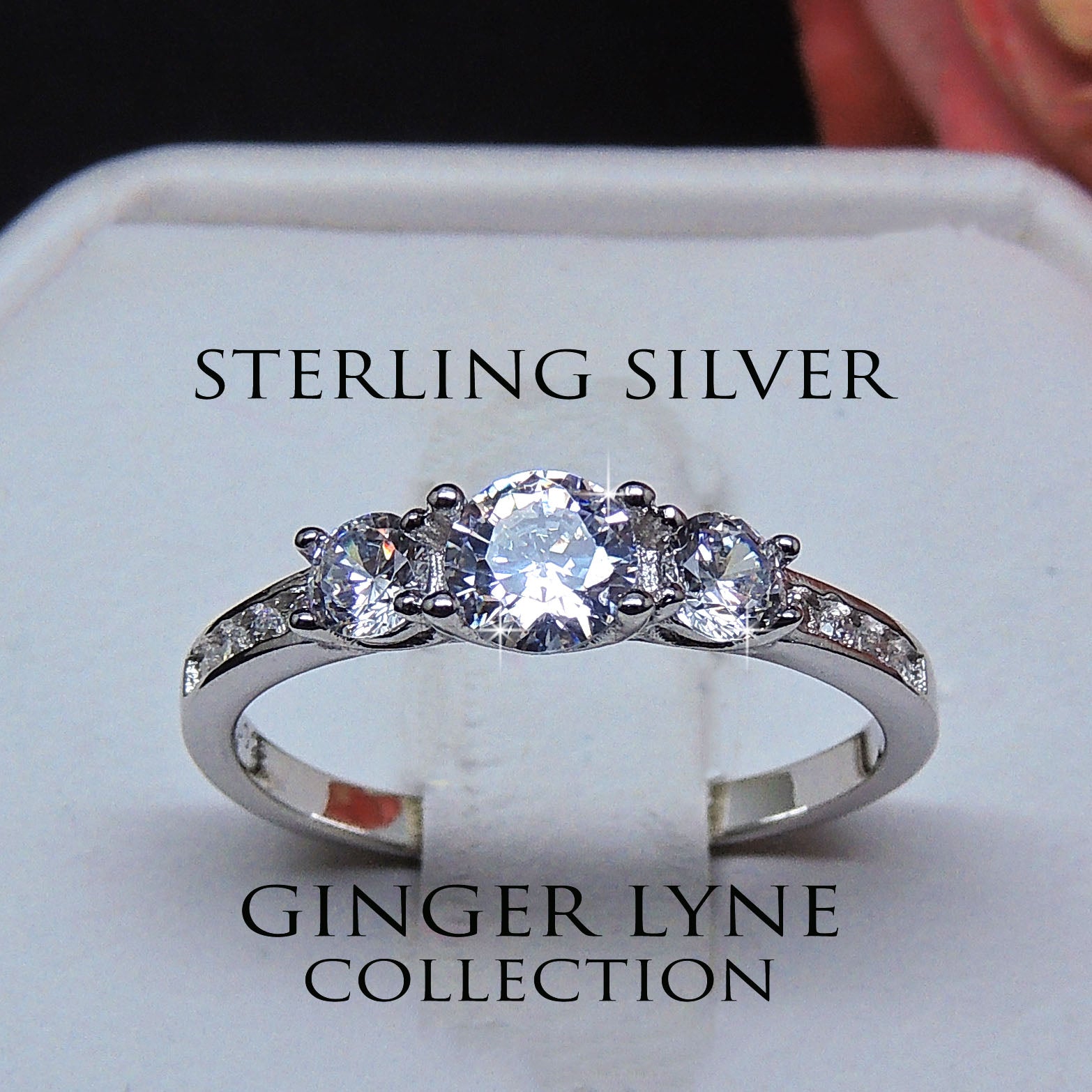 Anastasia Engagement Ring Sterling Silver 3 Stone Wedding Ginger Lyne - 10