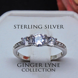 Anastasia Engagement Ring Sterling Silver 3 Stone Wedding Ginger Lyne Collection - 10