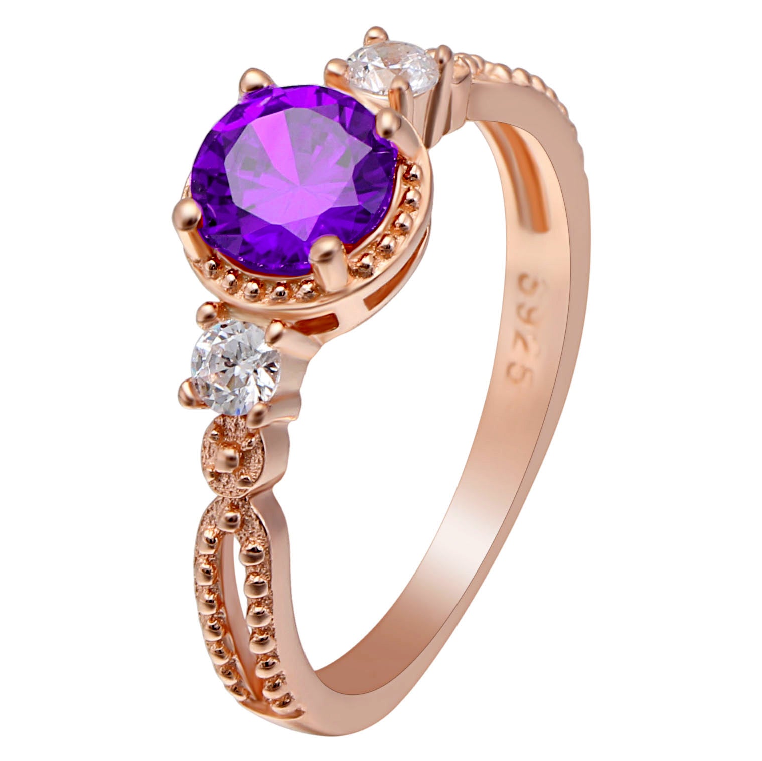 Alexandra Birthstone Ring Rose Gold Sterling Silver Purple Cz Womens - Purple,7