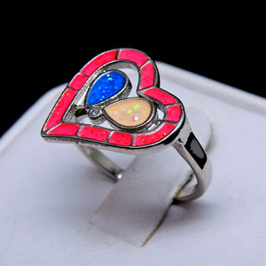 Heart Statement Ring Created Opal Multi Colored Ring Women Ginger Lyne - 10