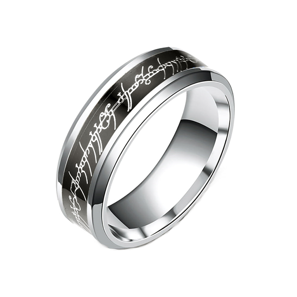 One Ring Wedding Band 8mm Black Stainless Steel Mens Women Ginger Lyne Collection - 7