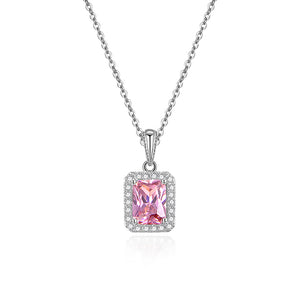 Halo Pendant Necklace for Women Sterling Silver Pink CZ Ginger Lyne Collection - Pink