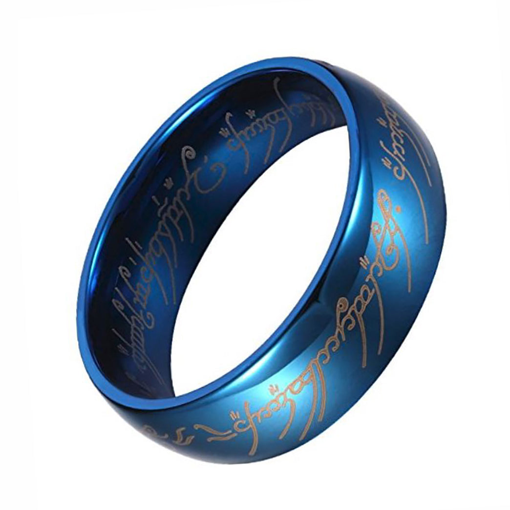One Ring of Power Wedding Band Stainless Steel Mens Womens Ginger Lyne - Blue,6