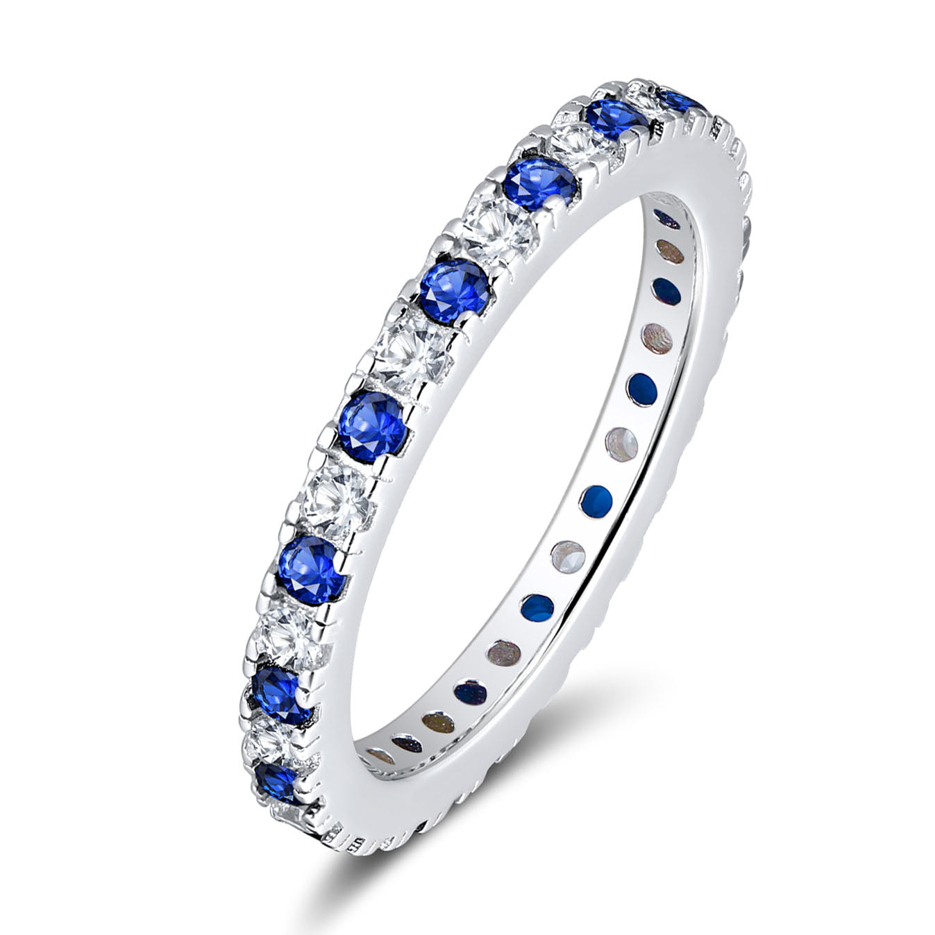Eternity Band Wedding Ring for Women Blue Cz Sterling Silver Ginger Lyne Collection - 7