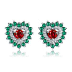 Load image into Gallery viewer, Heart Shape Red Green Cz Stud Earrings Womens Ginger Lyne Collection - Red
