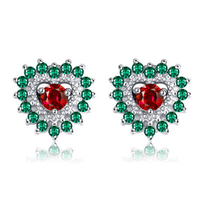 Heart Shape Red Green Cz Stud Earrings Womens Ginger Lyne Collection - Red