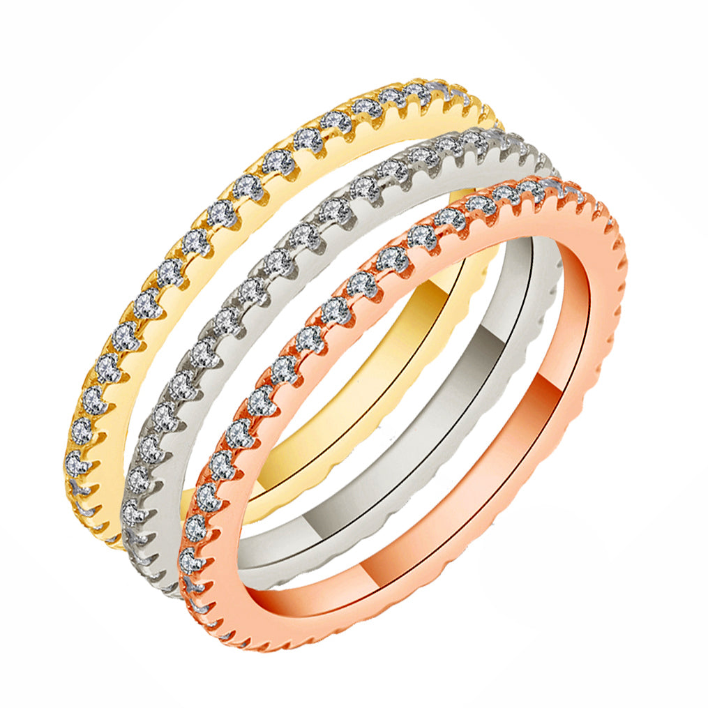 Eternity Wedding Band Ring Set Sterling Silver Cz Womens Ginger Lyne - 3 Color Set Smooth,10