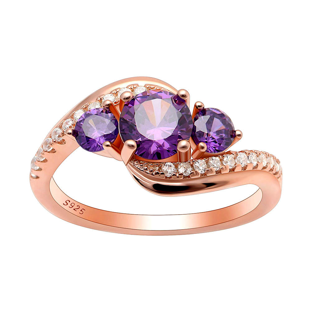 Brielle Rose Gold Sterling Silver Purple Cz Birthstone Ring Ginger Lyne - Purple,10