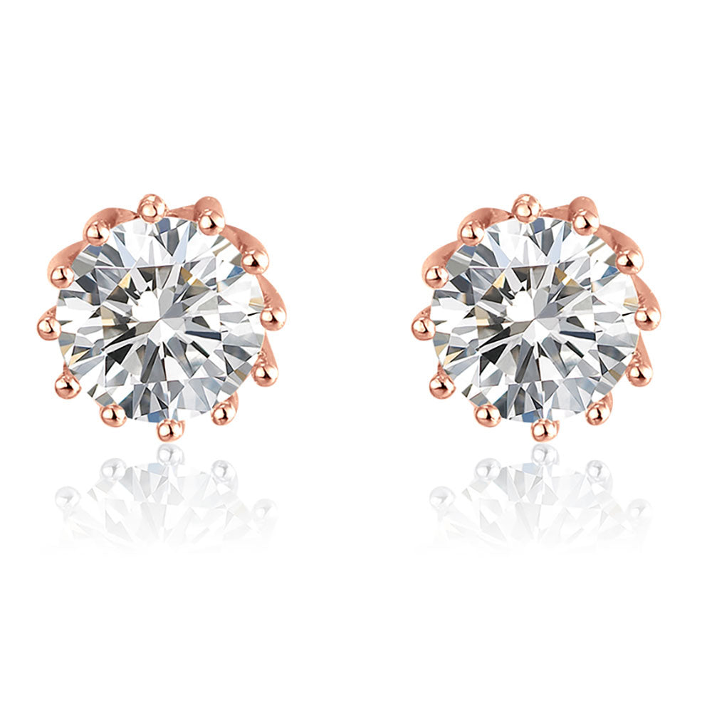 Crown Stud Earrings for Women 8mm Round Cz Rose Gold Sterling Silver Ginger Lyne Collection - Rose Gold