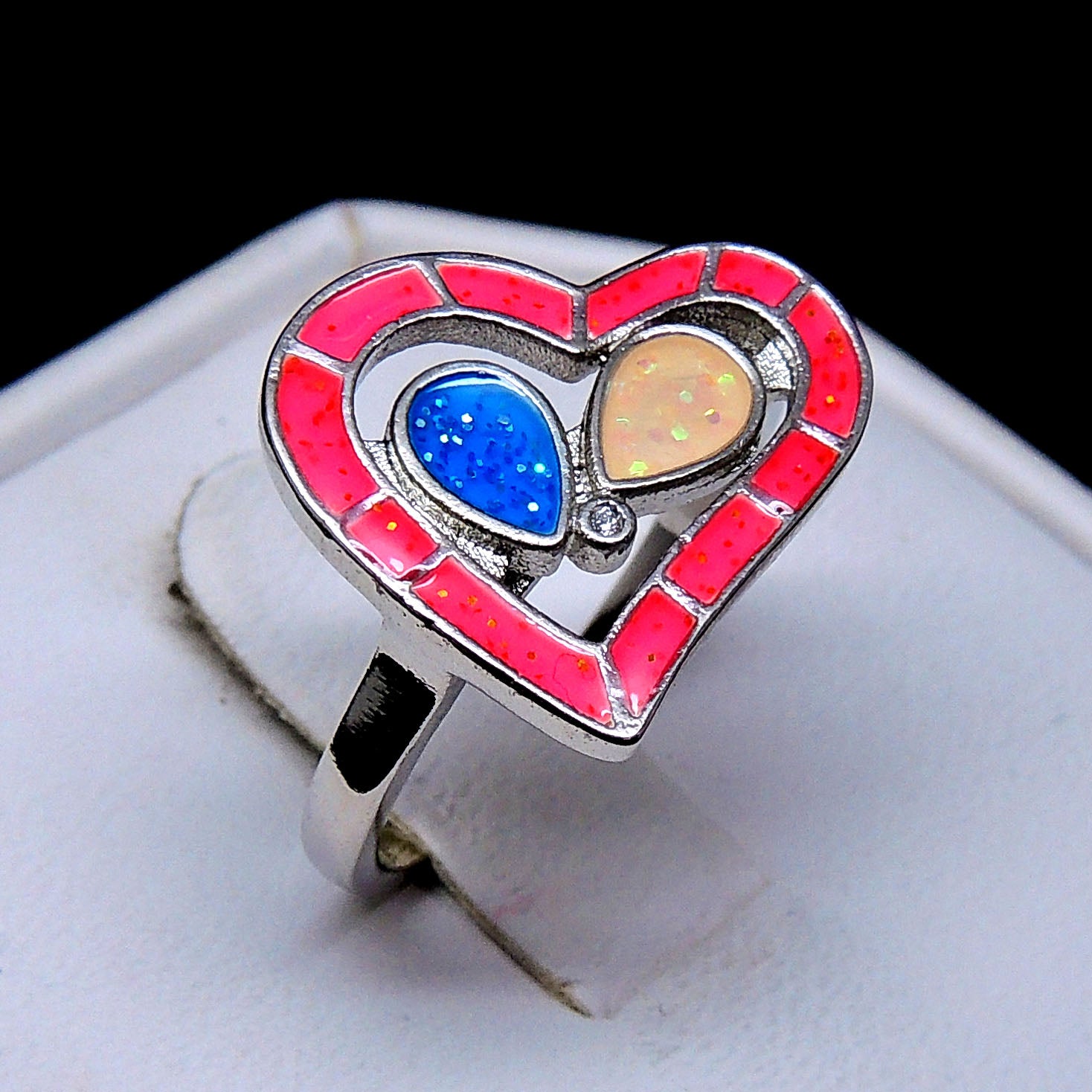 Heart Statement Ring Created Opal Multi Colored Ring Women Ginger Lyne Collection - 10