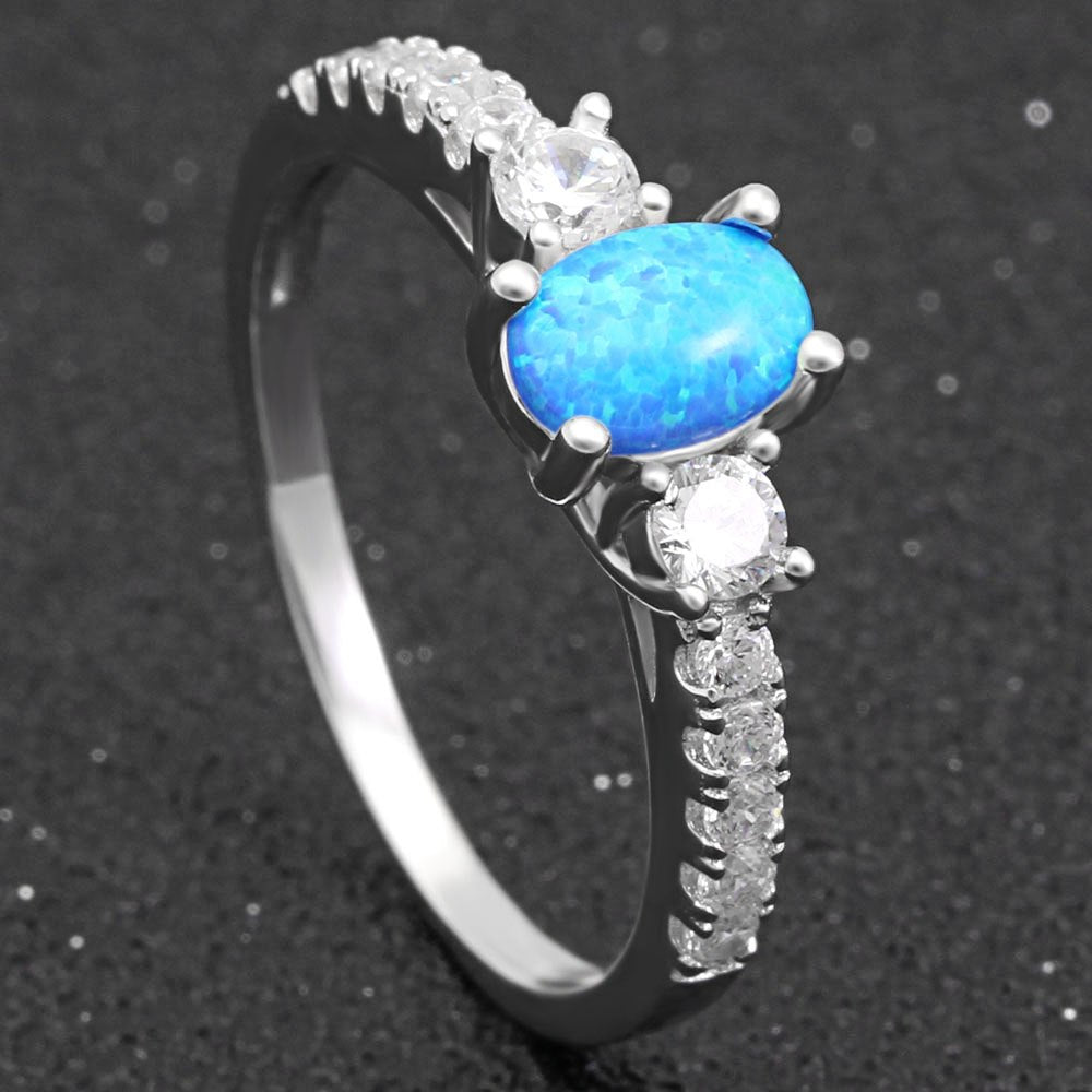 Emil Fire Opal Sterling Silver Cz Engagement Ring Womens Ginger Lyne - Blue,11