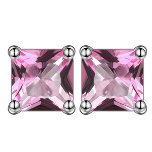Princess 6mm Stud Earrings White Gold Plated Cz Womens Ginger Lyne - Pink