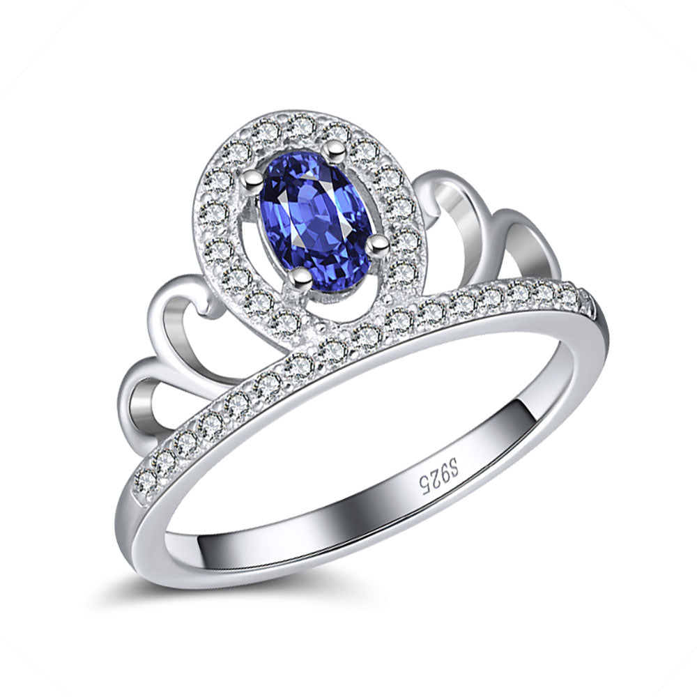 Crown Engagement Enhancer Ring Blue Cz Sterling Silver Womens Ginger Lyne - 8
