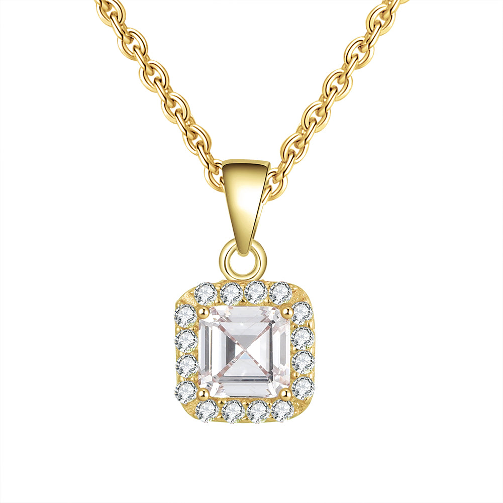 Square Halo Pendant Necklace for Women Gold Sterling Silver Cz Ginger Lyne Collection - Yellow Gold