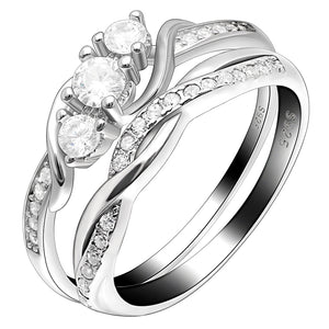 Lydia Bridal Set Women Sterling Silver 3 Stone Engagement Ring Ginger Lyne - 5