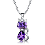 Load image into Gallery viewer, Kitten Cat Pendant Necklace Purple Cubic Zirconia Womens Ginger Lyne - purple
