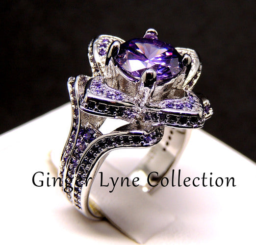 Violet Statement Ring Flower Purple Cz Wgold Plated Womens Ginger Lyne - 7