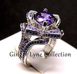 Load image into Gallery viewer, Violet Statement Ring Flower Purple Cz Wgold Plated Womens Ginger Lyne - 7
