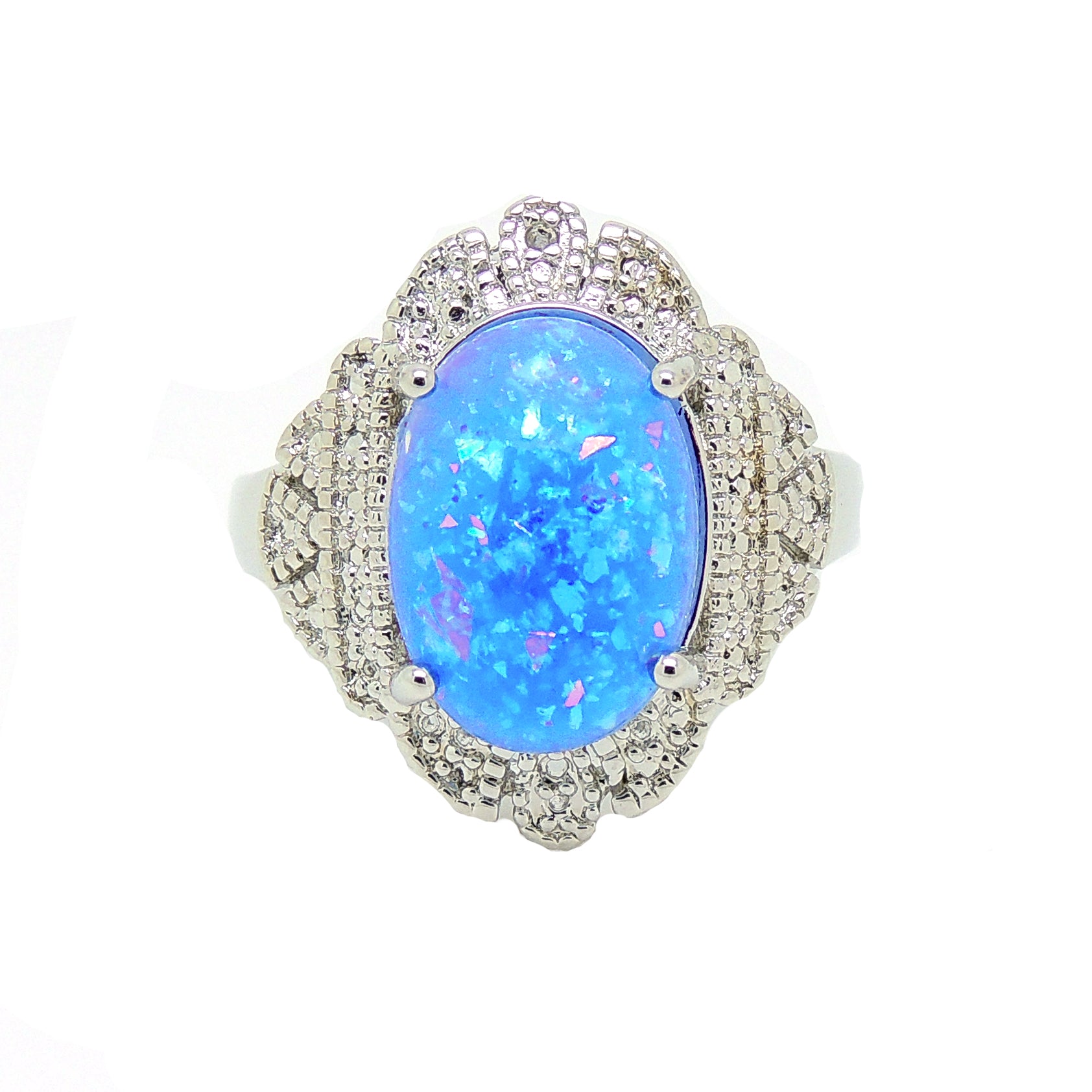 Gianna Statement Ring Oval Shape Blue Fire Opal Womens Ginger Lyne Collection - 9