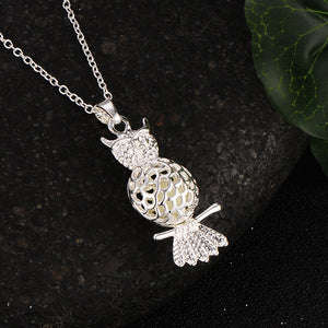 Owl Glow in Dark Necklace Silver Plated Women Ginger Lyne Collection - Blue