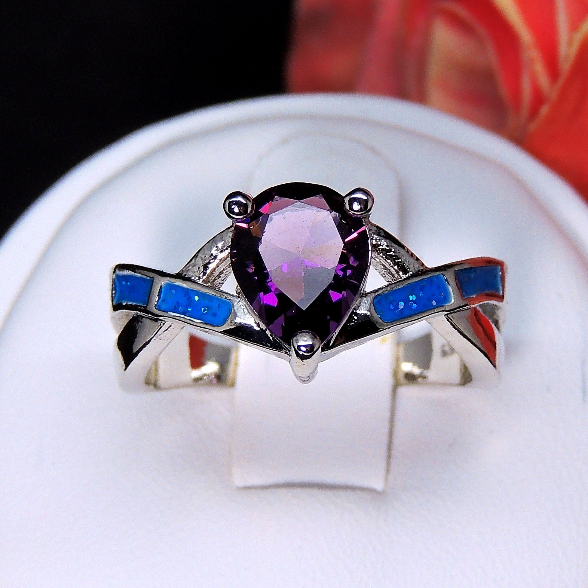 Bonnie Ring Purple Pear Blue Fire Opal Cubic Zirconia Women Ginger Lyne - 10