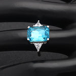 Load image into Gallery viewer, Myriam Statement Ring Created Emerald Blue Topaz Womens Ginger Lyne - 10
