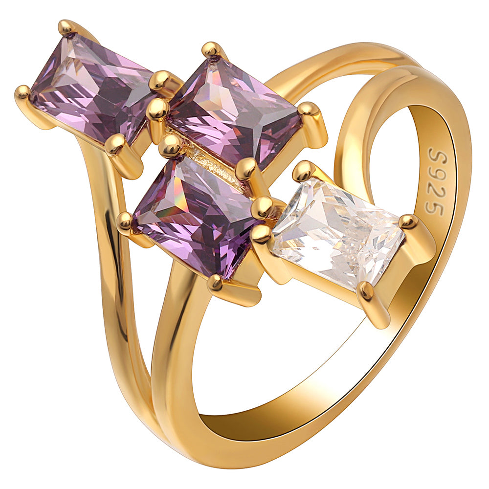Tiana Statement Ring Purple Cz Gold Sterling Silver Womens Ginger Lyne - Purple/Clear,9