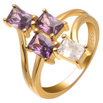 Load image into Gallery viewer, Tiana Statement Ring Purple Cz Gold Sterling Silver Womens Ginger Lyne - Purple/Clear,9
