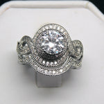 Load image into Gallery viewer, Bobbi Halo Pave Bridal Engagement Wedding Band Ring Set Ginger Lyne - 10
