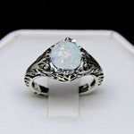 Load image into Gallery viewer, Fran Statement Ring 8mm Fire Opal Antiqued Filigree Womens Ginger Lyne - 10
