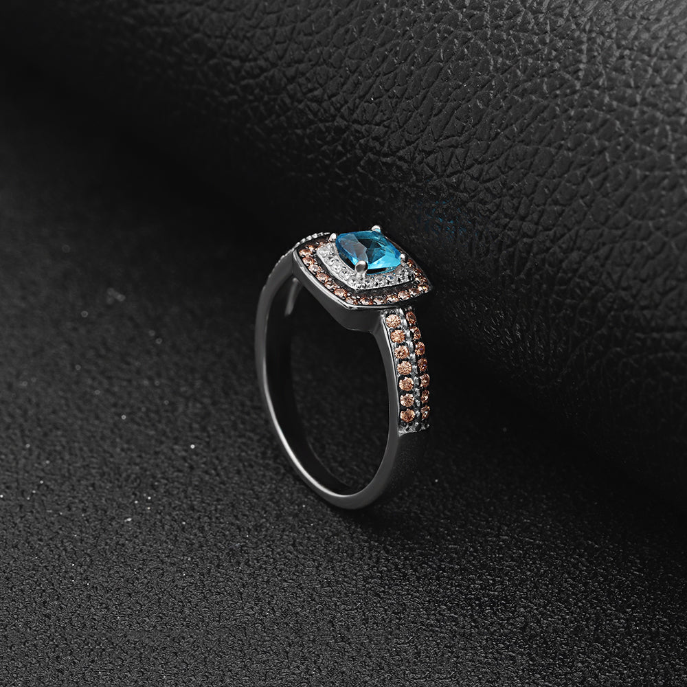 Coco Engagement Ring Women Chocolate Blue Sterling Silver Ginger Lyne Collection - 10