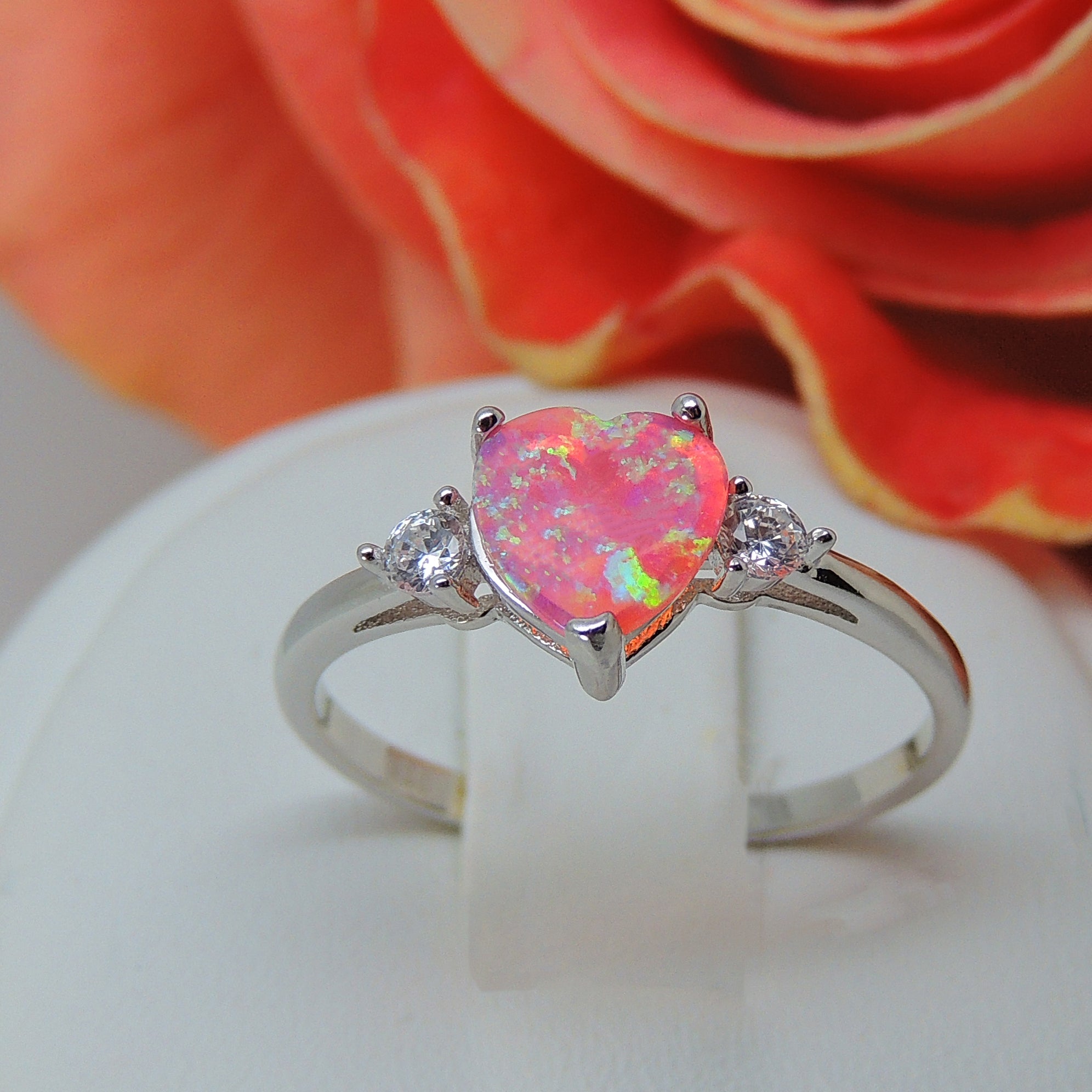 Shelly Engagement Promise Ring Heart Pink Opal Silver Women Ginger Lyne - 10