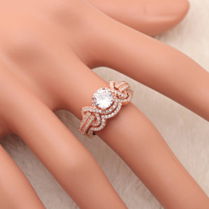 Rose Gold Bridal Ring Set Sterling Silver Engagement Women Ginger Lyne - 10
