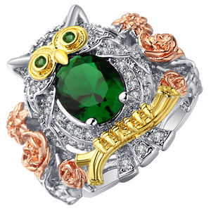 Hoot Owl Ring Teacher Gift Statement Ring Green Cz Womens Ginger Lyne Collection - 6