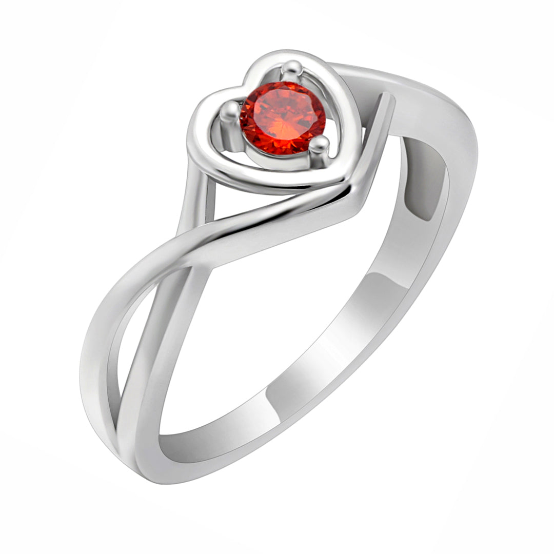 Christine Promise Ring Heart Engagement Women Silver Cz Ginger Lyne - July Red,9