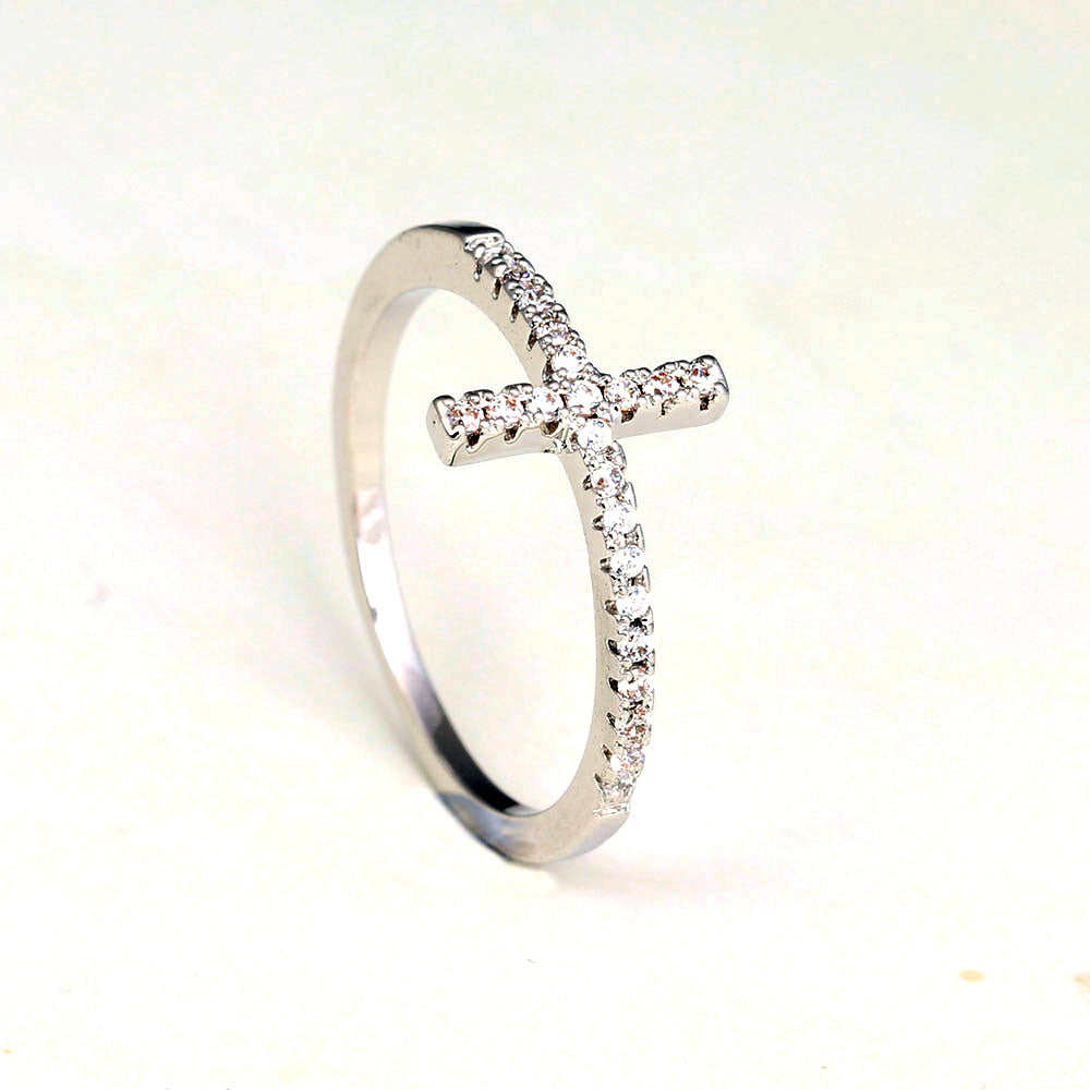 Cross Ring Religion Women Sterling Silver Cubic Zirconia Ginger Lyne Collection - 7
