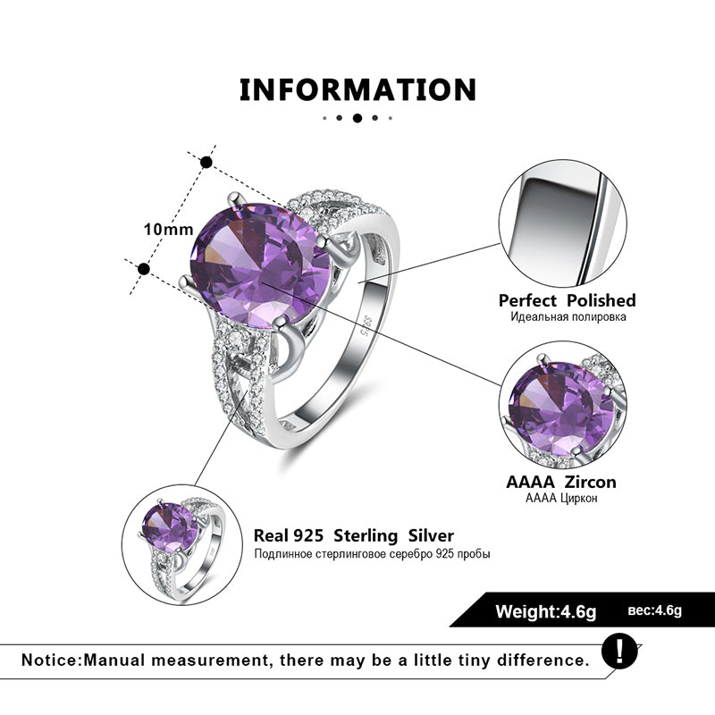 Engagement Statement Ring for Women Sterling Silver Purple CZ Ginger Lyne Collection - 6