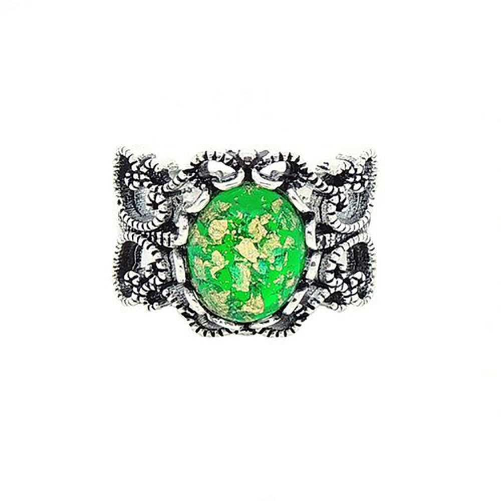 Filigree Green Fire Opal Statement Ring Women Ginger Lyne Collection - Green/Gold,5