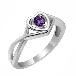 Christine Promise Ring Heart Engagement Women Silver Cz Ginger Lyne - February-Purple,5
